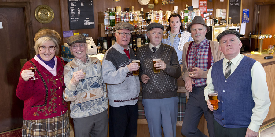 Still Game. Image shows from L to R: Isa Drennan (Jane McCarry), Eric (James Martin), Winston Ingram (Paul Riley), Tam Mullen (Mark Cox), Boabby (Gavin Mitchell), Victor McDade (Greg Hemphill), Jack Jarvis (Ford Kiernan). Still Game. Image shows from L to R: Isa Drennan (Jane McCarry), Eric (James Martin), Winston Ingram (Paul Riley), Tam Mullen (Mark Cox), Boabby (Gavin Mitchell), Victor McDade (Greg Hemphill), Jack Jarvis (Ford Kiernan).