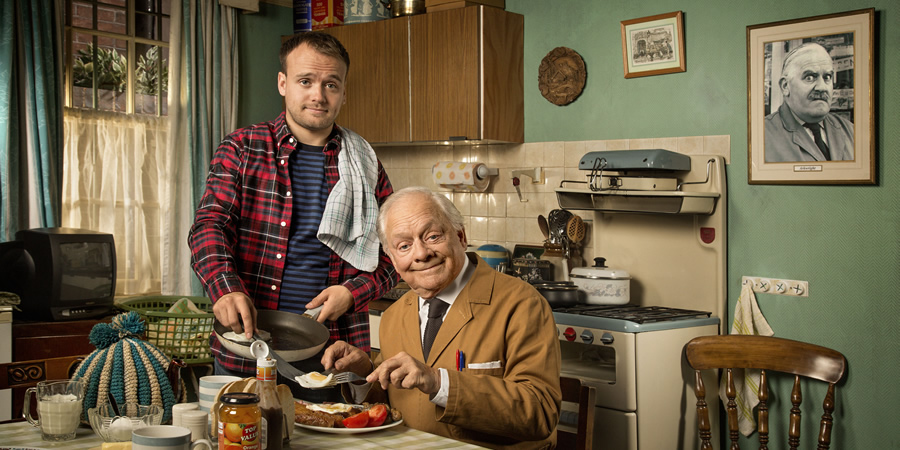 Still Open All Hours. Image shows from L to R: Leroy (James Baxter), Granville (David Jason). Copyright: BBC. Still Open All Hours. Image shows from L to R: Leroy (James Baxter), Granville (David Jason). Copyright: BBC.