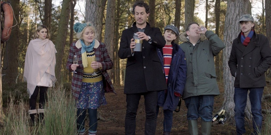 Tales From The Lodge. Image shows from L to R: Martha (Laura Fraser), Emma (Sophie Thompson), Paul (Dustin Demri-Burns), Miki (Kelly Wenham), Russell (Johnny Vegas), Joe (Mackenzie Crook). Tales From The Lodge. Image shows from L to R: Martha (Laura Fraser), Emma (Sophie Thompson), Paul (Dustin Demri-Burns), Miki (Kelly Wenham), Russell (Johnny Vegas), Joe (Mackenzie Crook).