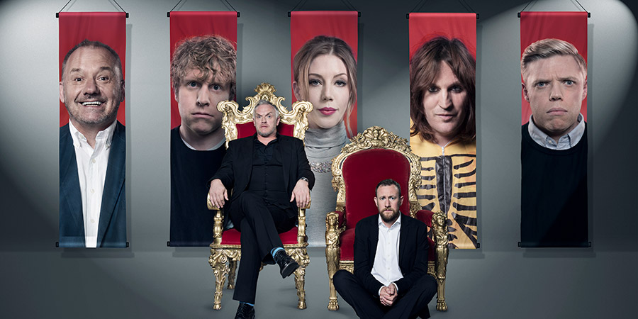 Taskmaster. Image shows from L to R: Bob Mortimer, Josh Widdicombe, Greg Davies, Katherine Ryan, Alex Horne, Noel Fielding, Rob Beckett. Copyright: Avalon Television. Taskmaster. Image shows from L to R: Bob Mortimer, Josh Widdicombe, Greg Davies, Katherine Ryan, Alex Horne, Noel Fielding, Rob Beckett. Copyright: Avalon Television.