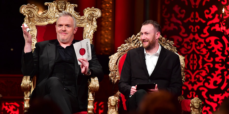 Taskmaster. Image shows from L to R: Greg Davies, Alex Horne. Copyright: Avalon Television. Taskmaster. Image shows from L to R: Greg Davies, Alex Horne. Copyright: Avalon Television.