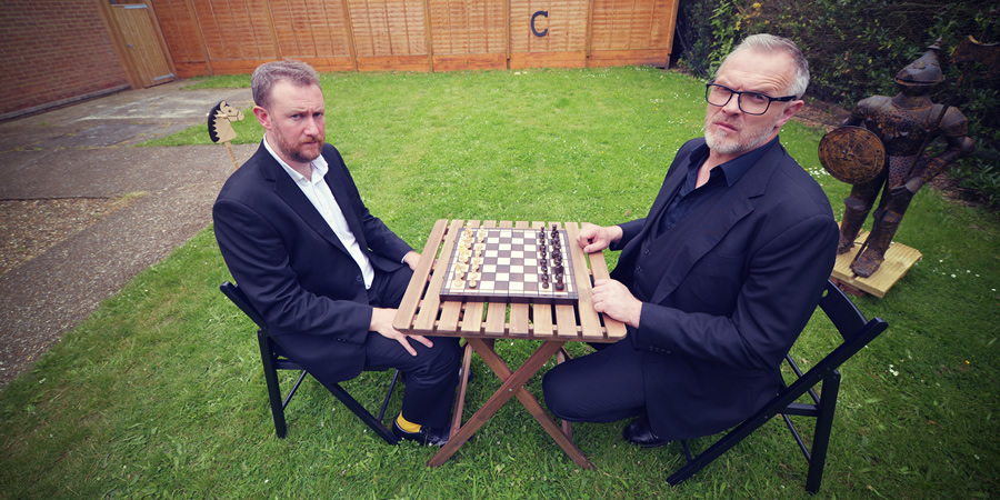 Taskmaster. Image shows from L to R: Alex Horne, Greg Davies. Copyright: Avalon Television. Taskmaster. Image shows from L to R: Alex Horne, Greg Davies. Copyright: Avalon Television.