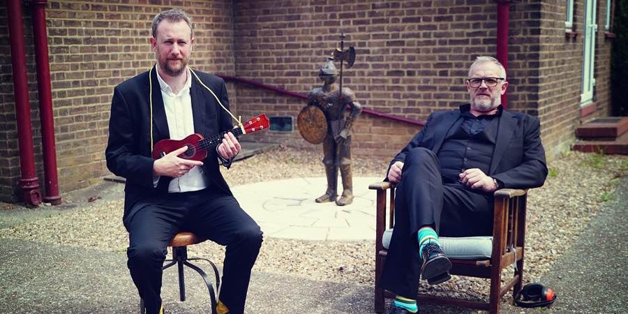 Taskmaster. Image shows from L to R: Alex Horne, Greg Davies. Copyright: Avalon Television. Taskmaster. Image shows from L to R: Alex Horne, Greg Davies. Copyright: Avalon Television.