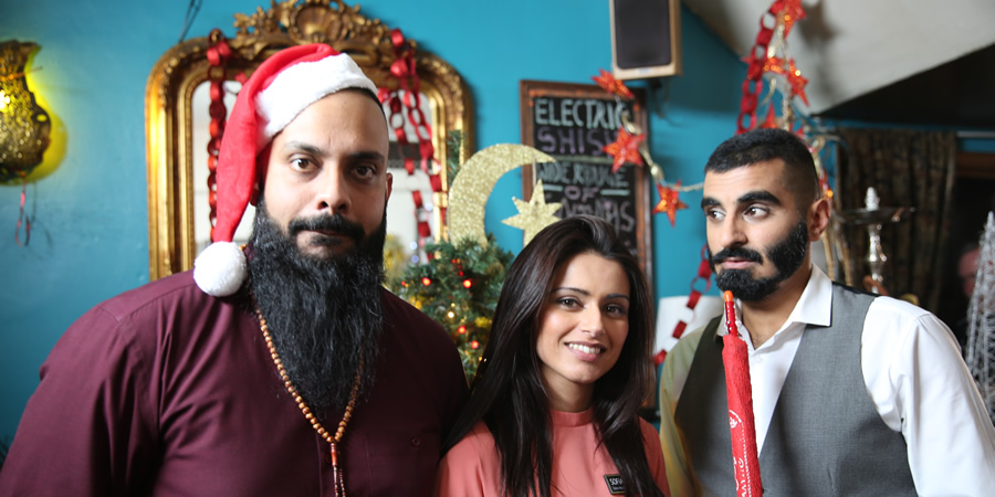 Tez Ilyas's Christmas. Image shows from L to R: Guz Khan, Bhavna Limbachia, Tez Ilyas. Copyright: Baby Cow Productions. Tez Ilyas's Christmas. Image shows from L to R: Guz Khan, Bhavna Limbachia, Tez Ilyas. Copyright: Baby Cow Productions.