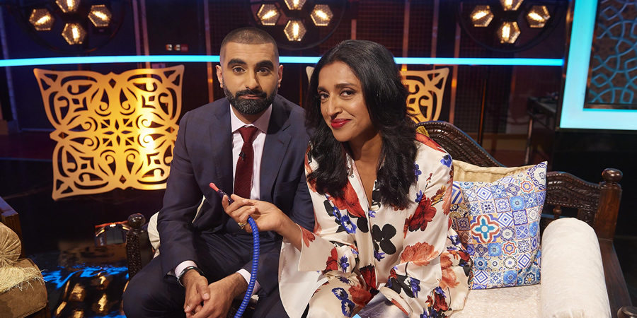 The Tez O'Clock Show. Image shows from L to R: Tez Ilyas, Sindhu Vee. The Tez O'Clock Show. Image shows from L to R: Tez Ilyas, Sindhu Vee.