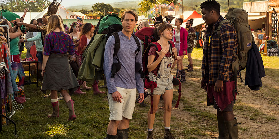 The Festival. Image shows from L to R: Nick (Joe Thomas), Amy (Claudia O'Doherty), Shane (Hammed Animashaun). The Festival. Image shows from L to R: Nick (Joe Thomas), Amy (Claudia O'Doherty), Shane (Hammed Animashaun).