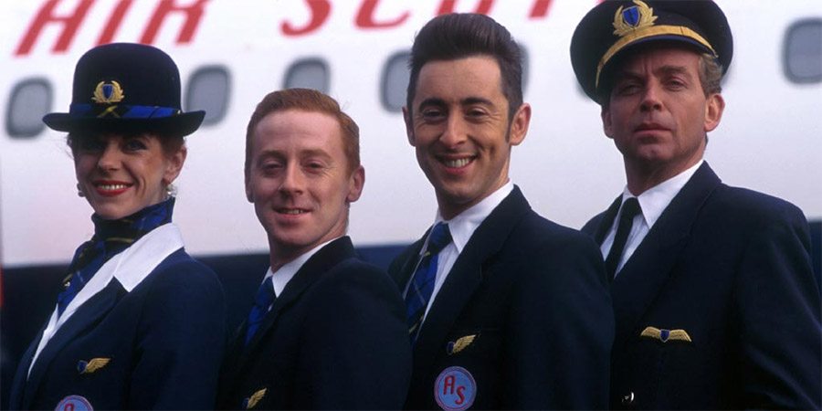 The High Life. Image shows from L to R: Shona Spurtle (Siobhan Redmond), Steve McCracken (Forbes Masson), Sebastian Flight (Alan Cumming), Captain Hilary Duff (Patrick Ryecart). The High Life. Image shows from L to R: Shona Spurtle (Siobhan Redmond), Steve McCracken (Forbes Masson), Sebastian Flight (Alan Cumming), Captain Hilary Duff (Patrick Ryecart).