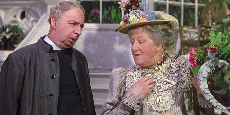 The Importance Of Being Earnest. Image shows from L to R: Canon Chasuble (Miles Malleson), Miss Prism (Margaret Rutherford). Copyright: ITV Studios. The Importance Of Being Earnest. Image shows from L to R: Canon Chasuble (Miles Malleson), Miss Prism (Margaret Rutherford). Copyright: ITV Studios.