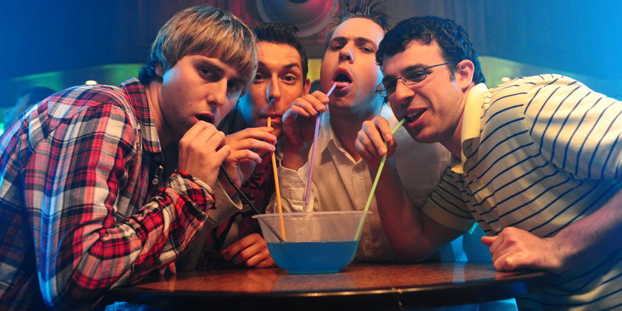 The Inbetweeners Movie. Image shows from L to R: Jay Cartwright (James Buckley), Neil Sutherland (Blake Harrison), Simon Cooper (Joe Thomas), Will MacKenzie (Simon Bird). Copyright: Bwark Productions. The Inbetweeners Movie. Image shows from L to R: Jay Cartwright (James Buckley), Neil Sutherland (Blake Harrison), Simon Cooper (Joe Thomas), Will MacKenzie (Simon Bird). Copyright: Bwark Productions.