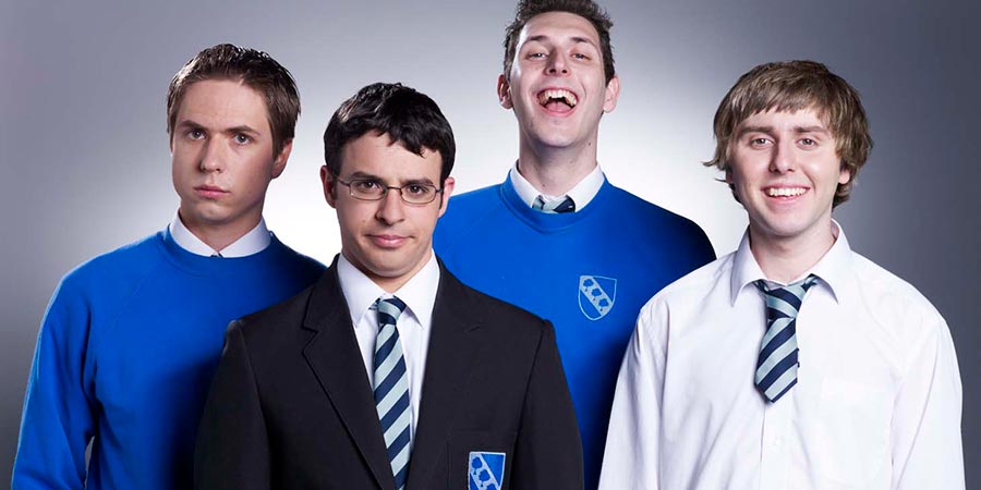 The Inbetweeners. Image shows from L to R: Simon Cooper (Joe Thomas), Will Mackenzie (Simon Bird), Neil Sutherland (Blake Harrison), Jay Cartwright (James Buckley). Copyright: Bwark Productions. The Inbetweeners. Image shows from L to R: Simon Cooper (Joe Thomas), Will Mackenzie (Simon Bird), Neil Sutherland (Blake Harrison), Jay Cartwright (James Buckley). Copyright: Bwark Productions.