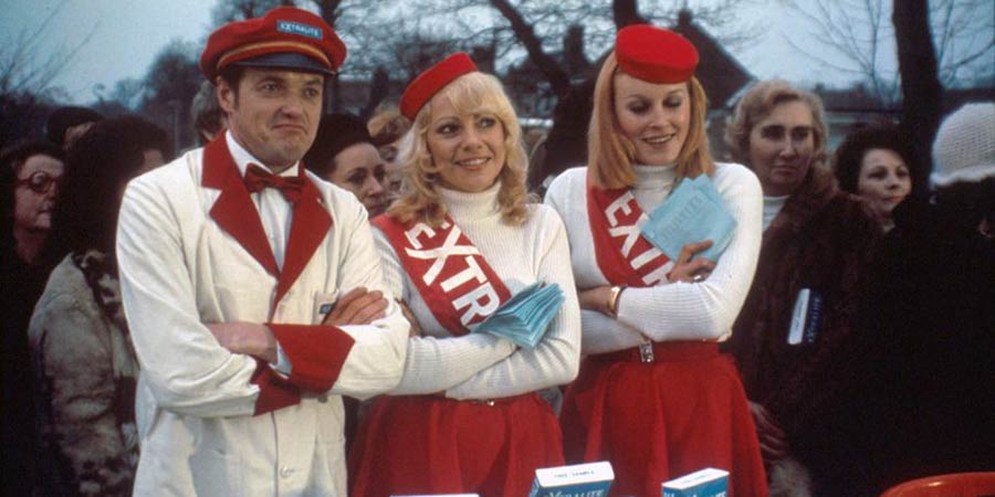 The Likely Lads. Image shows from L to R: Terry Collier (James Bolam), Demonstrator (Barbara Elliott), Demonstrator (Stephanie Lawrence). Copyright: Anglo-EMI. The Likely Lads. Image shows from L to R: Terry Collier (James Bolam), Demonstrator (Barbara Elliott), Demonstrator (Stephanie Lawrence). Copyright: Anglo-EMI.