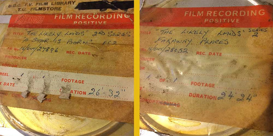 Film cans with The Likely Lads labels. Copyright: Network. Film cans with The Likely Lads labels. Copyright: Network.