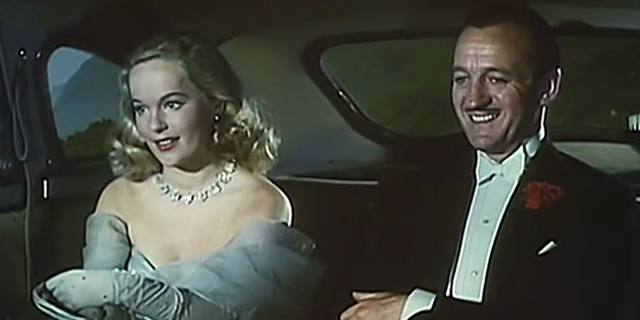 The Love Lottery. Image shows from L to R: Sally (Peggy Cummins), Rex Allerton (David Niven). Copyright: Ealing Studios / Studio Canal. The Love Lottery. Image shows from L to R: Sally (Peggy Cummins), Rex Allerton (David Niven). Copyright: Ealing Studios / Studio Canal.