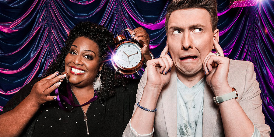 The Time It Takes. Image shows from L to R: Alison Hammond, Joe Lycett. Copyright: Hat Trick Productions. The Time It Takes. Image shows from L to R: Alison Hammond, Joe Lycett. Copyright: Hat Trick Productions.