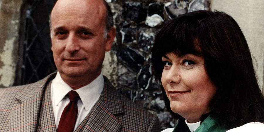 The Vicar Of Dibley. Image shows from L to R: David Horton (Gary Waldhorn), Geraldine Grainger (Dawn French). Copyright: Tiger Aspect Productions. The Vicar Of Dibley. Image shows from L to R: David Horton (Gary Waldhorn), Geraldine Grainger (Dawn French). Copyright: Tiger Aspect Productions.