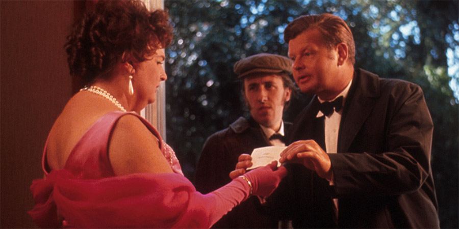 The Waiters. Image shows from L to R: Lady of the House (Pamela Cundell), Waiter (David Battley), Waiter (Benny Hill). The Waiters. Image shows from L to R: Lady of the House (Pamela Cundell), Waiter (David Battley), Waiter (Benny Hill).