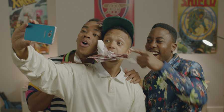 The Weekend. Image shows from L to R: Derrick (Joivan Wade), Malcolm (Percelle Ascott), Tyler (Dee Kartier). The Weekend. Image shows from L to R: Derrick (Joivan Wade), Malcolm (Percelle Ascott), Tyler (Dee Kartier).