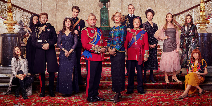 The Windsors. Image shows from L to R: Pippa (Morgana Robinson), Meghan Markle (Kathryn Drysdale), Harry (Tom Durant-Pritchard), Kate (Louise Ford), Wills (Hugh Skinner), Charles (Harry Enfield), Camilla (Haydn Gwynne), Andrew (Tim Wallers), Edward (Matthew Cottle), Princess Anne (Vicki Pepperdine), Beatrice (Ellie White), Eugenie (Celeste Dring), Fergie (Katy Wix). Copyright: Noho Film and TV. The Windsors. Image shows from L to R: Pippa (Morgana Robinson), Meghan Markle (Kathryn Drysdale), Harry (Tom Durant-Pritchard), Kate (Louise Ford), Wills (Hugh Skinner), Charles (Harry Enfield), Camilla (Haydn Gwynne), Andrew (Tim Wallers), Edward (Matthew Cottle), Princess Anne (Vicki Pepperdine), Beatrice (Ellie White), Eugenie (Celeste Dring), Fergie (Katy Wix). Copyright: Noho Film and TV.