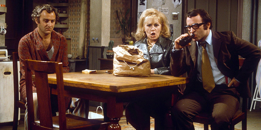 Thick As Thieves. Image shows from L to R: Stan (John Thaw), Annie (Pat Ashton), George Dobbs (Bob Hoskins). Copyright: London Weekend Television. Thick As Thieves. Image shows from L to R: Stan (John Thaw), Annie (Pat Ashton), George Dobbs (Bob Hoskins). Copyright: London Weekend Television.