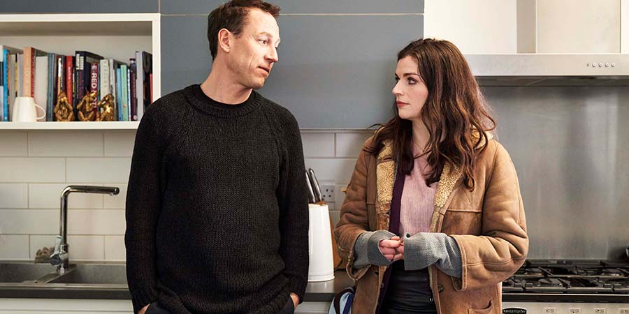 This Way Up. Image shows from L to R: Richard (Tobias Menzies), Aine (Aisling Bea). Copyright: Merman. This Way Up. Image shows from L to R: Richard (Tobias Menzies), Aine (Aisling Bea). Copyright: Merman.
