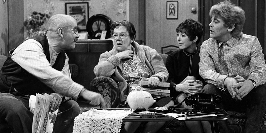 Till Death Us Do Part. Image shows from L to R: Alf Garnett (Warren Mitchell), Else Garnett (Dandy Nichols), Rita Rawlins (Una Stubbs), Mike Rawlins (Anthony Booth). Copyright: BBC. Till Death Us Do Part. Image shows from L to R: Alf Garnett (Warren Mitchell), Else Garnett (Dandy Nichols), Rita Rawlins (Una Stubbs), Mike Rawlins (Anthony Booth). Copyright: BBC.