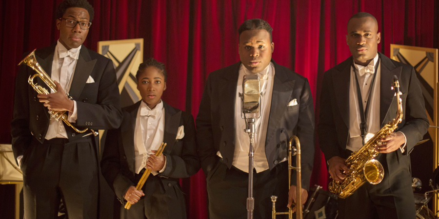 Timewasters. Image shows from L to R: Nick (Daniel Lawrence Taylor), Lauren (Adelayo Adedayo), Horace (Samson Kayo), Jason (Kadiff Kirwan). Copyright: Big Talk Productions. Timewasters. Image shows from L to R: Nick (Daniel Lawrence Taylor), Lauren (Adelayo Adedayo), Horace (Samson Kayo), Jason (Kadiff Kirwan). Copyright: Big Talk Productions.