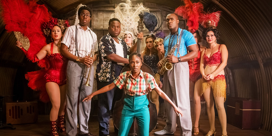Timewasters. Image shows from L to R: Daniel Lawrence Taylor, Kadiff Kirwan, Adelayo Adedayo, Samson Kayo. Copyright: Big Talk Productions. Timewasters. Image shows from L to R: Daniel Lawrence Taylor, Kadiff Kirwan, Adelayo Adedayo, Samson Kayo. Copyright: Big Talk Productions.