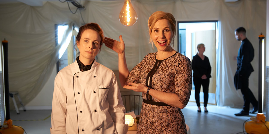 Tourist Trap. Image shows from L to R: Llinos Lyn (Cariad Lloyd), Elaine (Sally Phillips). Copyright: The Comedy Unit. Tourist Trap. Image shows from L to R: Llinos Lyn (Cariad Lloyd), Elaine (Sally Phillips). Copyright: The Comedy Unit.