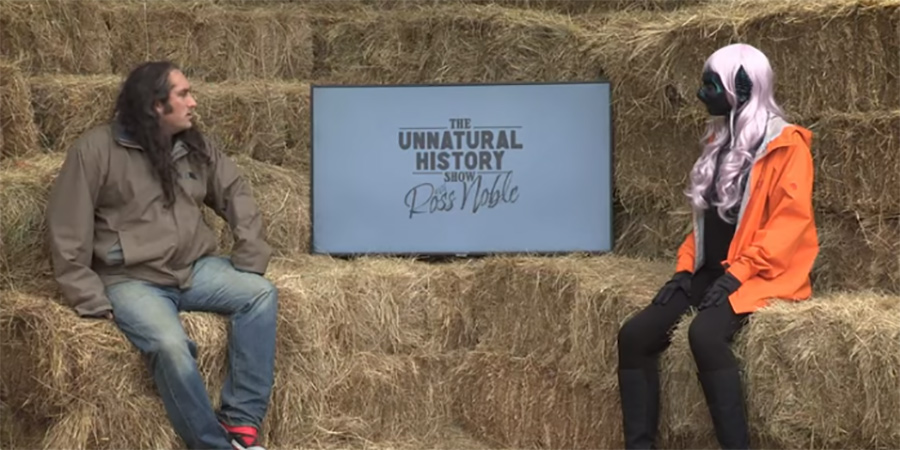 The Unnatural History Show With Ross Noble. Image shows from L to R: Ross Noble (Ross Noble), Professor Shania Coddle (Vivienne Perry). The Unnatural History Show With Ross Noble. Image shows from L to R: Ross Noble (Ross Noble), Professor Shania Coddle (Vivienne Perry).