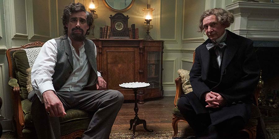 Urban Myths: Bleak House Guest. Image shows from L to R: Charles Dickens (Stephen Mangan), Hans Christian Andersen (Ian Hart). Urban Myths: Bleak House Guest. Image shows from L to R: Charles Dickens (Stephen Mangan), Hans Christian Andersen (Ian Hart).