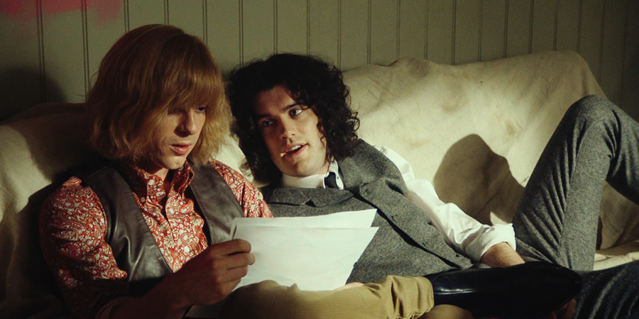 Urban Myths: When Bowie Met Bolan. Image shows from L to R: David Jones (Luke Treadaway), Mark Feld (Jack Whitehall). Copyright: Lion Television. Urban Myths: When Bowie Met Bolan. Image shows from L to R: David Jones (Luke Treadaway), Mark Feld (Jack Whitehall). Copyright: Lion Television.
