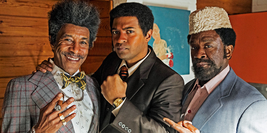 Urban Myths: Muhammad Ali. Image shows from L to R: Don King (Danny John-Jules), Muhammad Ali (Noel Clarke), Herbert Muhammad (Lucian Msamati). Urban Myths: Muhammad Ali. Image shows from L to R: Don King (Danny John-Jules), Muhammad Ali (Noel Clarke), Herbert Muhammad (Lucian Msamati).
