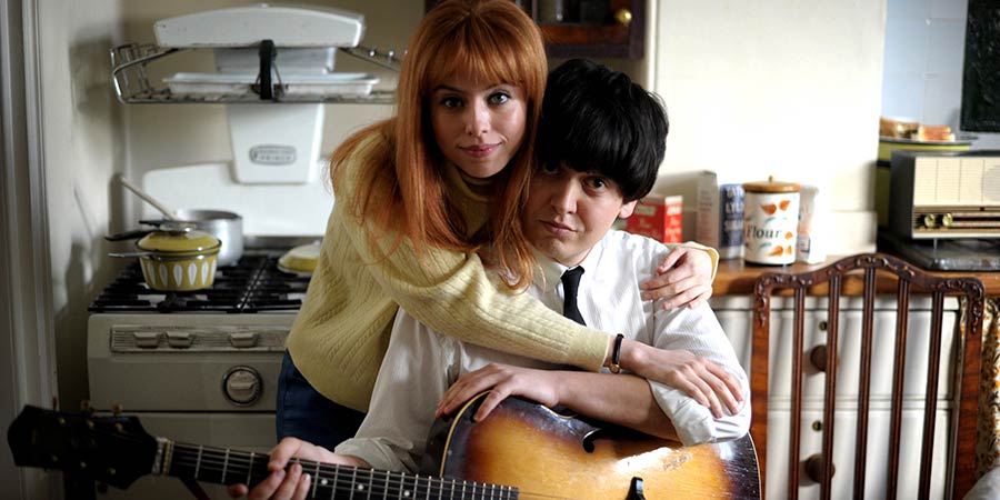 Urban Myths: Scrambled Eggs. Image shows from L to R: Jane Asher (Rosie Day), Paul McCartney (Tom Connor). Copyright: Spelthorne Community Television. Urban Myths: Scrambled Eggs. Image shows from L to R: Jane Asher (Rosie Day), Paul McCartney (Tom Connor). Copyright: Spelthorne Community Television.