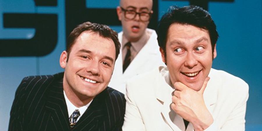 Vic Reeves Big Night Out. Image shows from L to R: Bob Mortimer, Les (Fred Aylward), Vic Reeves. Copyright: Channel X. Vic Reeves Big Night Out. Image shows from L to R: Bob Mortimer, Les (Fred Aylward), Vic Reeves. Copyright: Channel X.