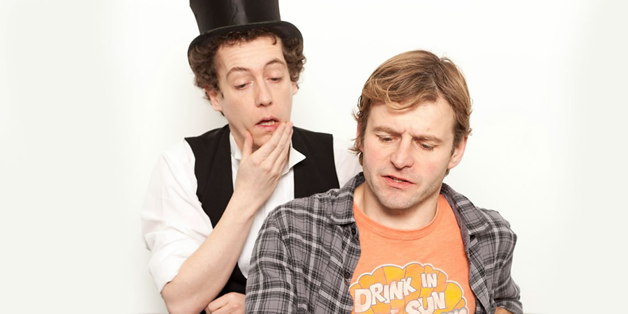 The Victorian In The Wall. Image shows from L to R: Mr Elms (Matthew Steer), Guy (Will Adamsdale). Copyright: BBC. The Victorian In The Wall. Image shows from L to R: Mr Elms (Matthew Steer), Guy (Will Adamsdale). Copyright: BBC.