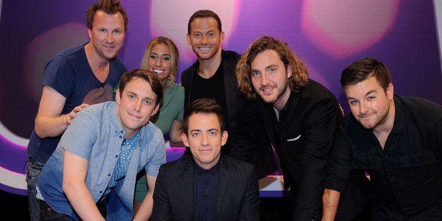 Virtually Famous. Image shows from L to R: Ed Byrne, Chris Stark, Stacey Solomon, Kevin McHale, Joe Swash, Seann Walsh, Alex Brooker. Copyright: Talkback / Hungry Bear Media. Virtually Famous. Image shows from L to R: Ed Byrne, Chris Stark, Stacey Solomon, Kevin McHale, Joe Swash, Seann Walsh, Alex Brooker. Copyright: Talkback / Hungry Bear Media.