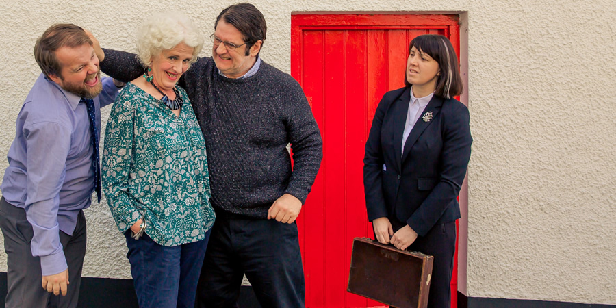 The Visit. Image shows from L to R: Son (Chris Patrick-Simpson), Mum (Julia Dearden), Dad (Dan Gordon), Death (Eleanor Tiernan). The Visit. Image shows from L to R: Son (Chris Patrick-Simpson), Mum (Julia Dearden), Dad (Dan Gordon), Death (Eleanor Tiernan).