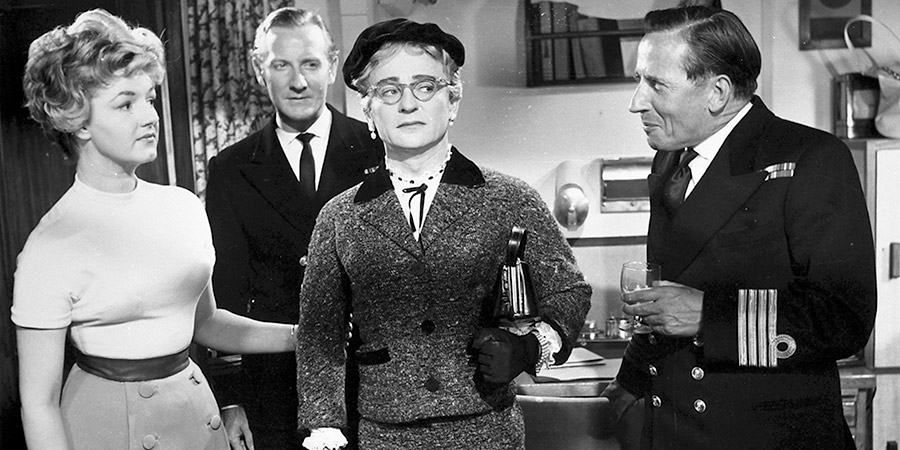 Watch Your Stern. Image shows from L to R: Ann Foster (Joan Sims), Lt Cdr Bill Fanshawe (Leslie Phillips), O/S Blissworth (Kenneth Connor), Captain David Foster (Eric Barker). Copyright: Peter Rogers Productions. Watch Your Stern. Image shows from L to R: Ann Foster (Joan Sims), Lt Cdr Bill Fanshawe (Leslie Phillips), O/S Blissworth (Kenneth Connor), Captain David Foster (Eric Barker). Copyright: Peter Rogers Productions.