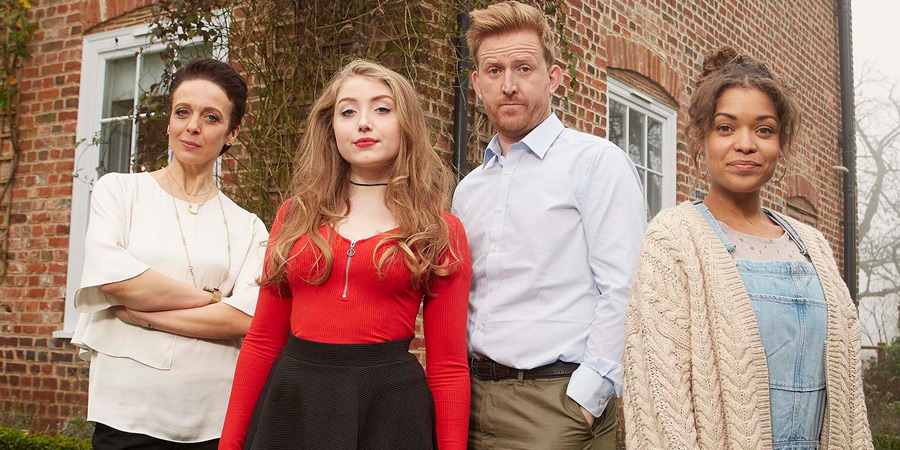 We Are Family. Image shows from L to R: Susie Conway (Amanda Abbington), Emily Conway (Bebe Cave), Ralf Conway (Tom Goodman-Hill), Bryony (Antonia Thomas). Copyright: Tiger Aspect Productions. We Are Family. Image shows from L to R: Susie Conway (Amanda Abbington), Emily Conway (Bebe Cave), Ralf Conway (Tom Goodman-Hill), Bryony (Antonia Thomas). Copyright: Tiger Aspect Productions.
