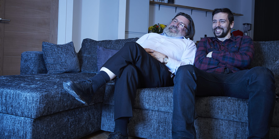 We Have Been Watching. Image shows from L to R: Ricky Tomlinson, Ralf Little. Copyright: Crook Productions. We Have Been Watching. Image shows from L to R: Ricky Tomlinson, Ralf Little. Copyright: Crook Productions.