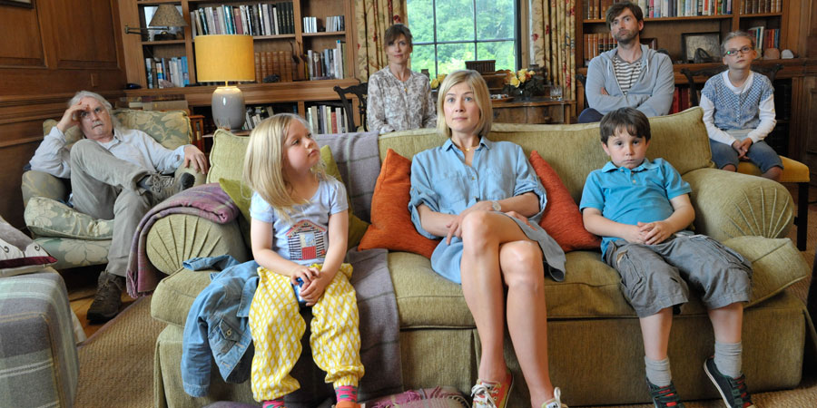 What We Did On Our Holiday. Image shows from L to R: Gordie McLeod (Billy Connolly), Jess McLeod (Harriet Turnbull), Margaret McLeod (Amelia Bullmore), Abi McLeod (Rosamund Pike), Mickey McLeod (Bobby Smalldridge), Doug McLeod (David Tennant), Lottie McLeod (Emilia Jones). Copyright: Origin Pictures / BBC Films. What We Did On Our Holiday. Image shows from L to R: Gordie McLeod (Billy Connolly), Jess McLeod (Harriet Turnbull), Margaret McLeod (Amelia Bullmore), Abi McLeod (Rosamund Pike), Mickey McLeod (Bobby Smalldridge), Doug McLeod (David Tennant), Lottie McLeod (Emilia Jones). Copyright: Origin Pictures / BBC Films.