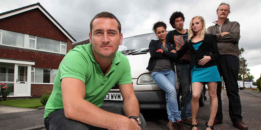 White Van Man. Image shows from L to R: Ollie (Will Mellor), Liz (Naomi Bentley), Darren (Joel Fry), Emma (Georgia Tennant), Tony (Clive Mantle). Copyright: ITV Studios. White Van Man. Image shows from L to R: Ollie (Will Mellor), Liz (Naomi Bentley), Darren (Joel Fry), Emma (Georgia Tennant), Tony (Clive Mantle). Copyright: ITV Studios.