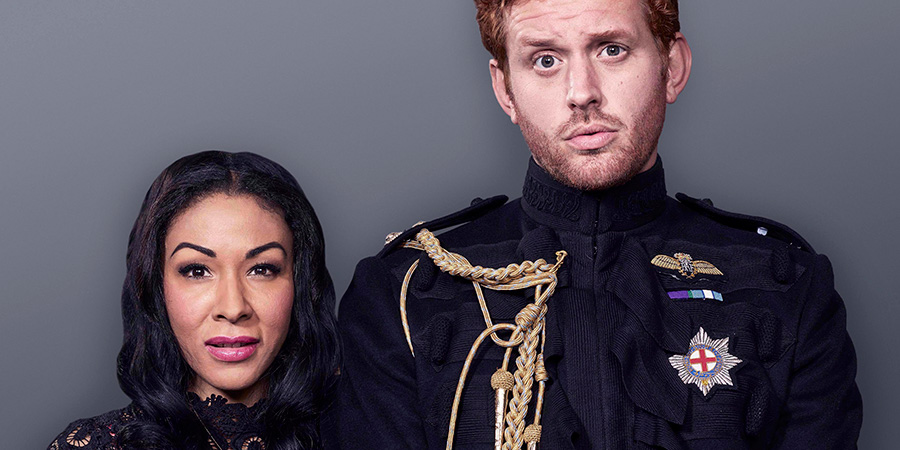 The Windsors. Image shows from L to R: Meghan Markle (Kathryn Drysdale), Harry (Tom Durant-Pritchard). Copyright: Noho Film and TV. The Windsors. Image shows from L to R: Meghan Markle (Kathryn Drysdale), Harry (Tom Durant-Pritchard). Copyright: Noho Film and TV.