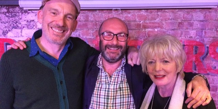 Woof - One Man's Search For A Dog Or A Boyfriend. Image shows from L to R: Martin Hyder, Chris Neill, Alison Steadman. Copyright: Giddy Goat Productions. Woof - One Man's Search For A Dog Or A Boyfriend. Image shows from L to R: Martin Hyder, Chris Neill, Alison Steadman. Copyright: Giddy Goat Productions.