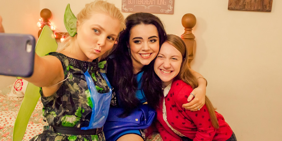 The Worst Halloween Ever. Image shows from L to R: Flatmate (Julie Lamberton), Flatmate (Sophie Doran), Emma (Louise Parker). The Worst Halloween Ever. Image shows from L to R: Flatmate (Julie Lamberton), Flatmate (Sophie Doran), Emma (Louise Parker).