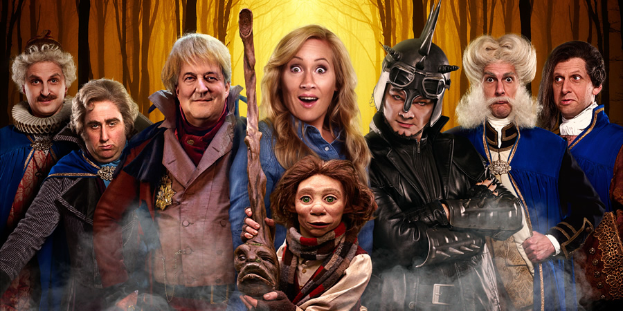 Yonderland. Image shows from L to R: Ben Willbond, Jim Howick, Cuddly Dick (Stephen Fry), Debbie Maddox (Martha Howe-Douglas), Simon Farnaby, Mathew Baynton, Laurence Rickard. Copyright: Working Title Films. Yonderland. Image shows from L to R: Ben Willbond, Jim Howick, Cuddly Dick (Stephen Fry), Debbie Maddox (Martha Howe-Douglas), Simon Farnaby, Mathew Baynton, Laurence Rickard. Copyright: Working Title Films.