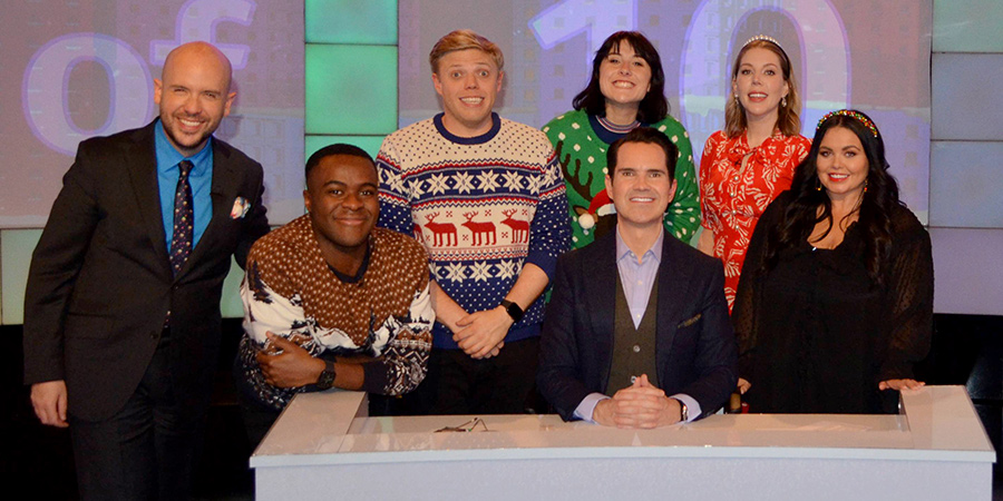 8 Out Of 10 Cats. Image shows from L to R: Tom Allen, Liam Charles, Rob Beckett, Maisie Adam, Jimmy Carr, Katherine Ryan, Scarlett Moffatt. Copyright: Zeppotron. 8 Out Of 10 Cats. Image shows from L to R: Tom Allen, Liam Charles, Rob Beckett, Maisie Adam, Jimmy Carr, Katherine Ryan, Scarlett Moffatt. Copyright: Zeppotron.
