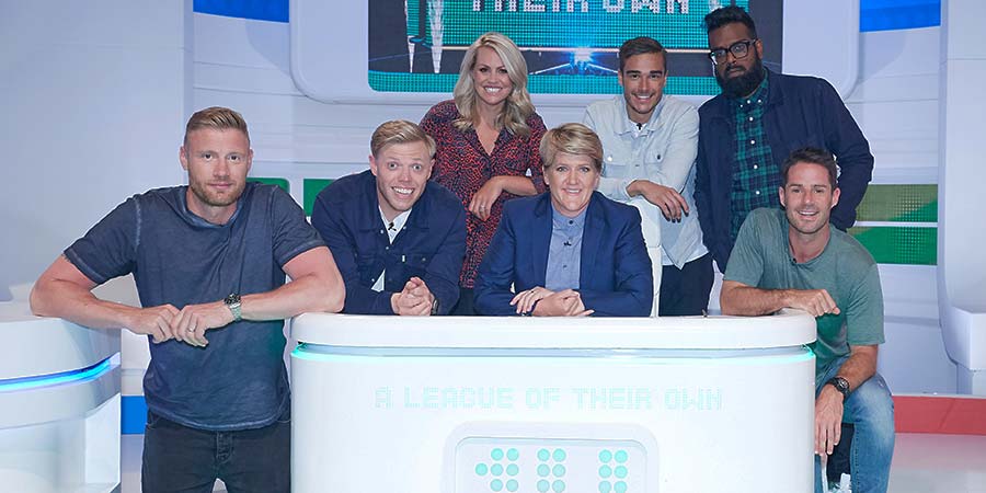 A League Of Their Own. Image shows from L to R: Andrew Flintoff, Rob Beckett, Chemmy Alcott, Clare Balding, Harry Winks, Romesh Ranganathan, Jamie Redknapp. Copyright: CPL Productions. A League Of Their Own. Image shows from L to R: Andrew Flintoff, Rob Beckett, Chemmy Alcott, Clare Balding, Harry Winks, Romesh Ranganathan, Jamie Redknapp. Copyright: CPL Productions.