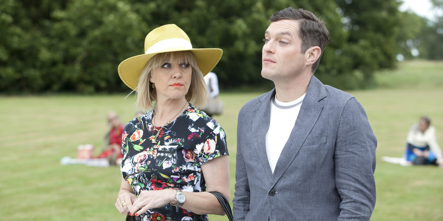Agatha Raisin. Image shows from L to R: Agatha Raisin (Ashley Jensen), Roy Silver (Mathew Horne). Agatha Raisin. Image shows from L to R: Agatha Raisin (Ashley Jensen), Roy Silver (Mathew Horne).