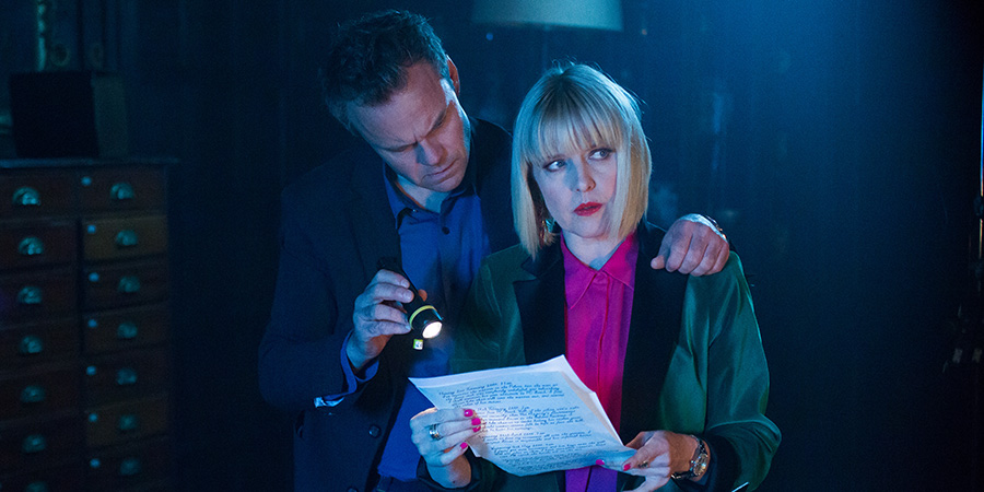 Agatha Raisin. Image shows from L to R: James Lacey (Jamie Glover), Agatha Raisin (Ashley Jensen). Agatha Raisin. Image shows from L to R: James Lacey (Jamie Glover), Agatha Raisin (Ashley Jensen).